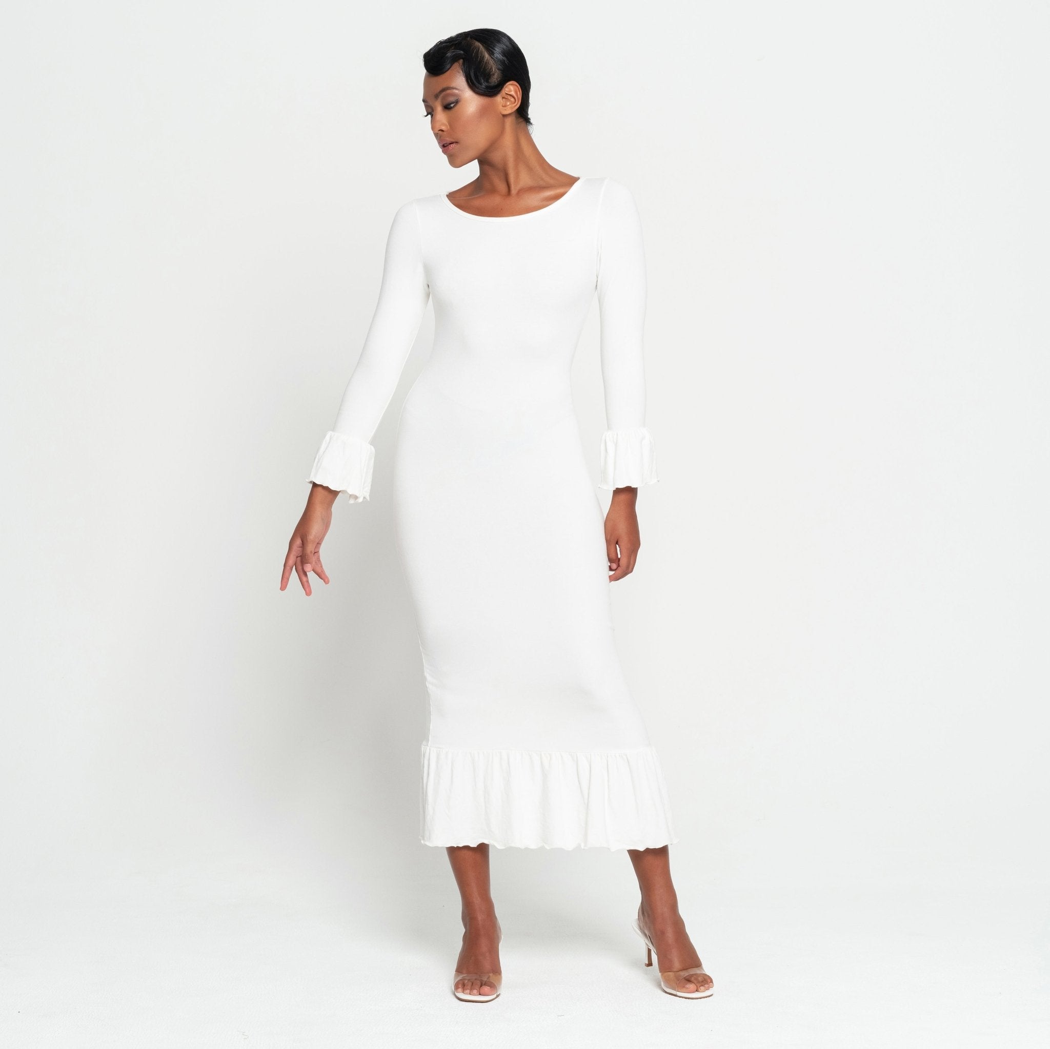 MARJORIE Bamboo Ruffle Dress In Off - white - Che Cose Belle
