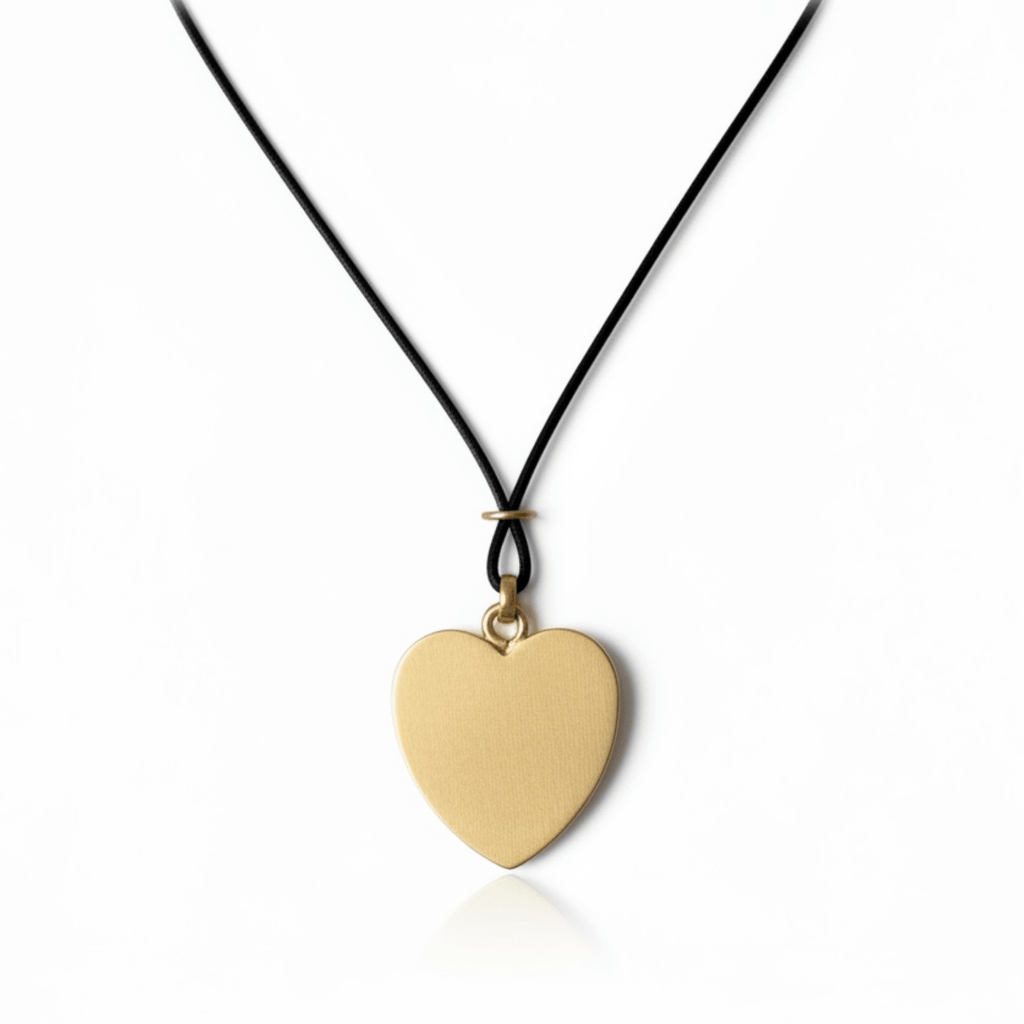 Matte Gold Heart Pendant And Black Linen Cord Criss Cross Design Necklace - Che Cose Belle