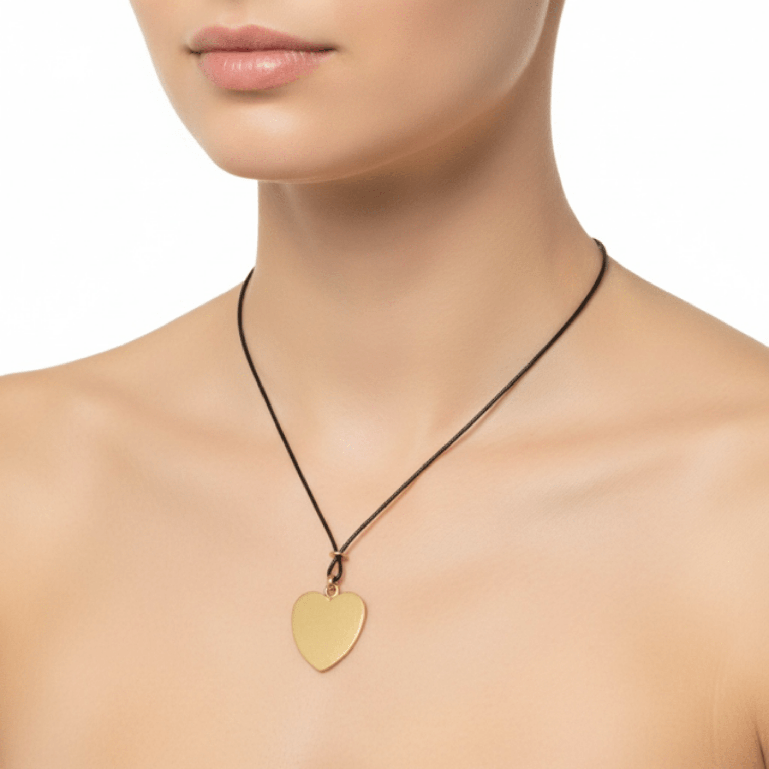Matte Gold Heart Pendant And Black Linen Cord Criss Cross Design Necklace - Che Cose Belle