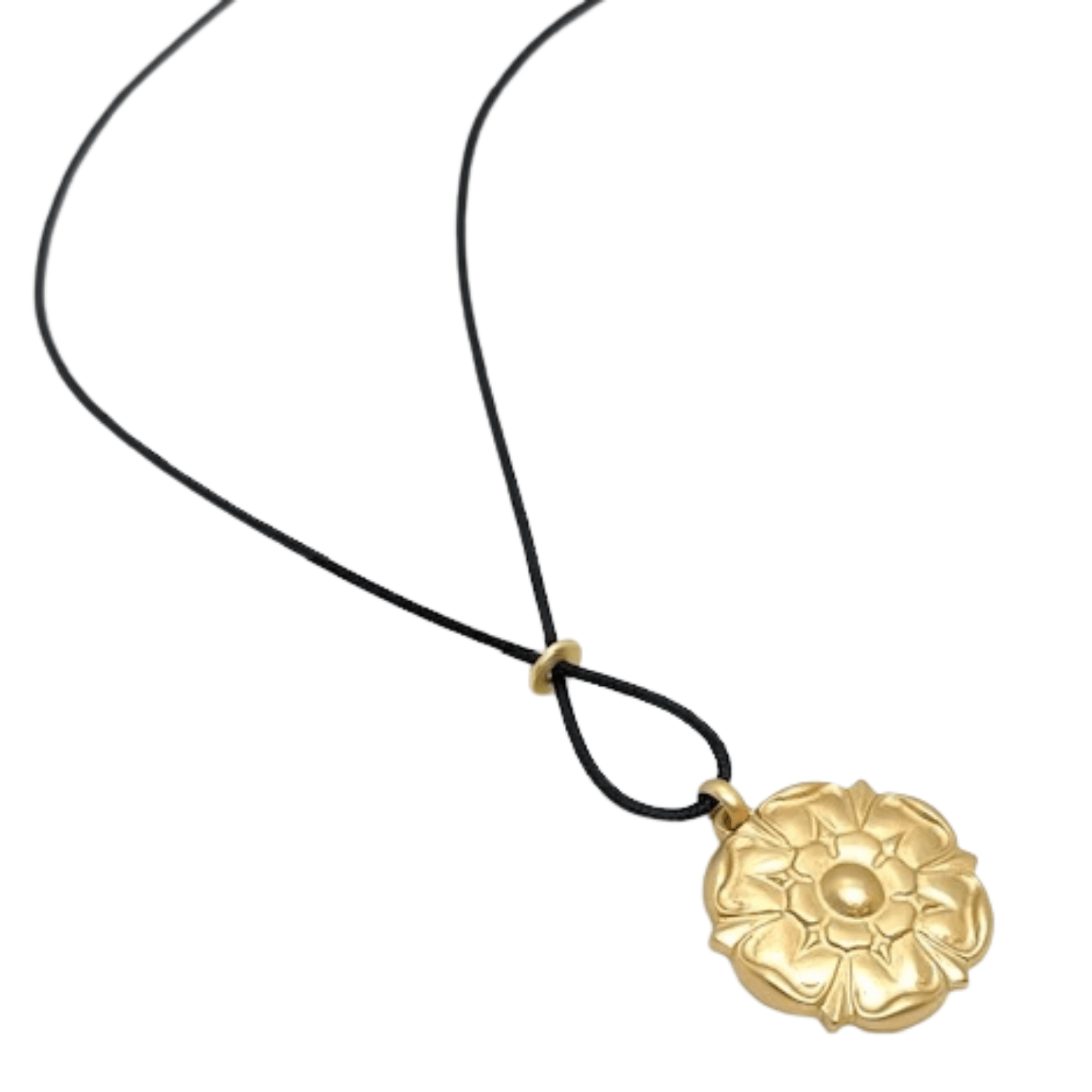 Matte Gold Heart Pendant And Black Linen Cord Criss Cross Design Necklace - Che Cose Belle