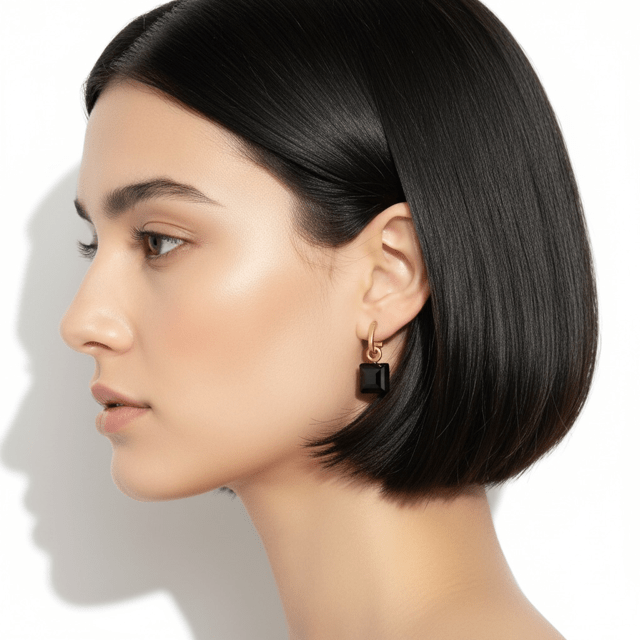 Matte Gold Paperclip and Black Square Crystal Charm Earrings - Che Cose Belle