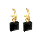Matte Gold Paperclip and Black Square Crystal Charm Earrings - Che Cose Belle