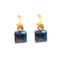 Matte Gold Paperclip and Blue Square Crystal Charm Earrings - Che Cose Belle