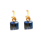Matte Gold Paperclip and Blue Square Crystal Charm Earrings - Che Cose Belle