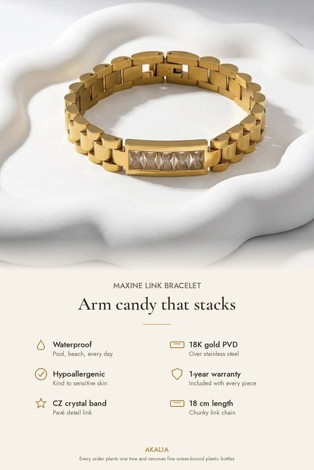 Maxine Waterproof Link Chain Crystal Bracelet - Che Cose Belle