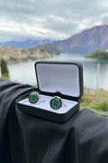 Meadow Green Floral Print Handmade Italian Cufflinks with Clear Resin - Che Cose Belle