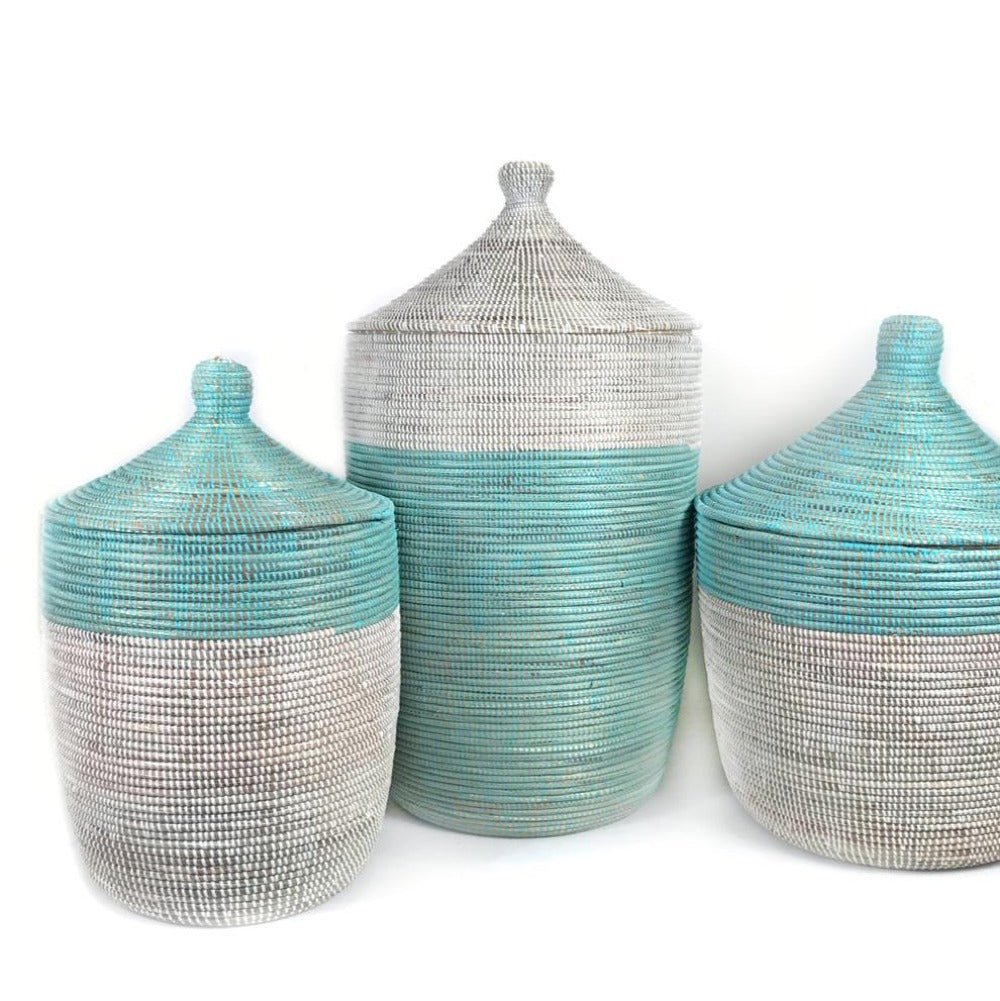 Medium Two-Tone Basket - Turquoise + White - Che Cose Belle