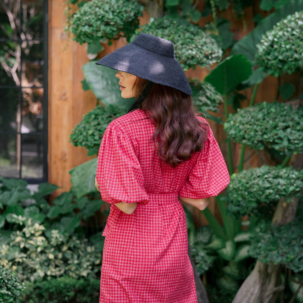 MEGHAN Gingham Hemp Midi Dress In Scarlet Red - Che Cose Belle