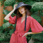 MEGHAN Gingham Hemp Midi Dress In Scarlet Red - Che Cose Belle