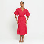 MEGHAN Gingham Hemp Midi Dress In Scarlet Red - Che Cose Belle