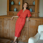 MEGHAN Gingham Hemp Midi Dress In Scarlet Red - Che Cose Belle