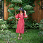 MEGHAN Gingham Hemp Midi Dress In Scarlet Red - Che Cose Belle