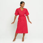 MEGHAN Gingham Hemp Midi Dress In Scarlet Red - Che Cose Belle