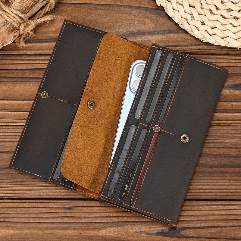 Men's Crazy Horse Leather Long First Layer Purses - Che Cose Belle