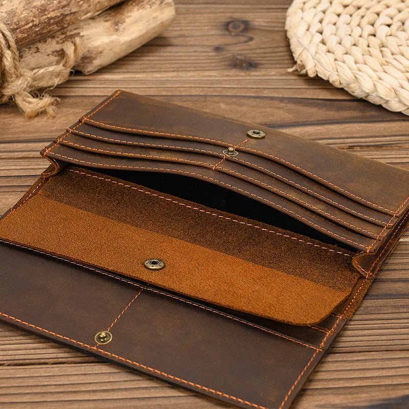 Men's Crazy Horse Leather Long First Layer Purses - Che Cose Belle
