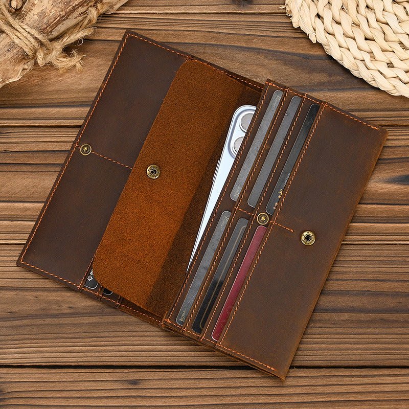 Men's Crazy Horse Leather Long First Layer Purses - Che Cose Belle