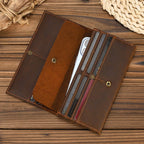Men's Crazy Horse Leather Long First Layer Purses - Che Cose Belle