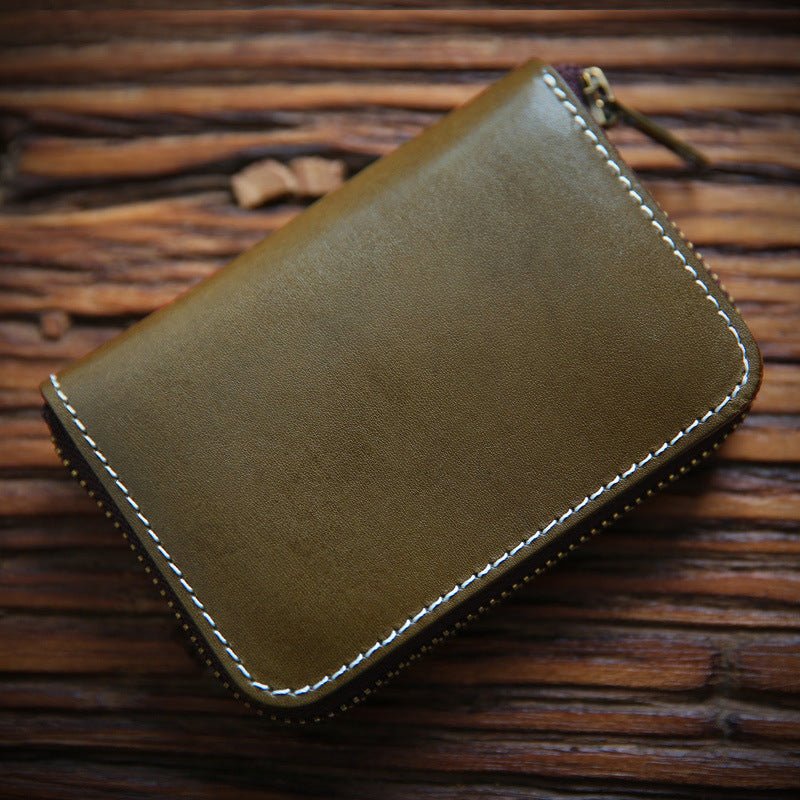 Men's Handmade Retro First Layer Cowhide Zipper Short Coin Purses - Che Cose Belle