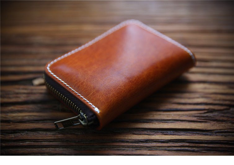Men's Handmade Retro First Layer Cowhide Zipper Short Coin Purses - Che Cose Belle