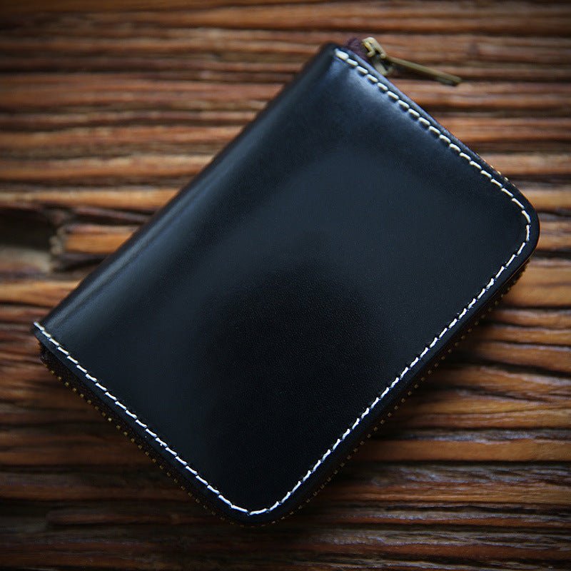 Men's Handmade Retro First Layer Cowhide Zipper Short Coin Purses - Che Cose Belle