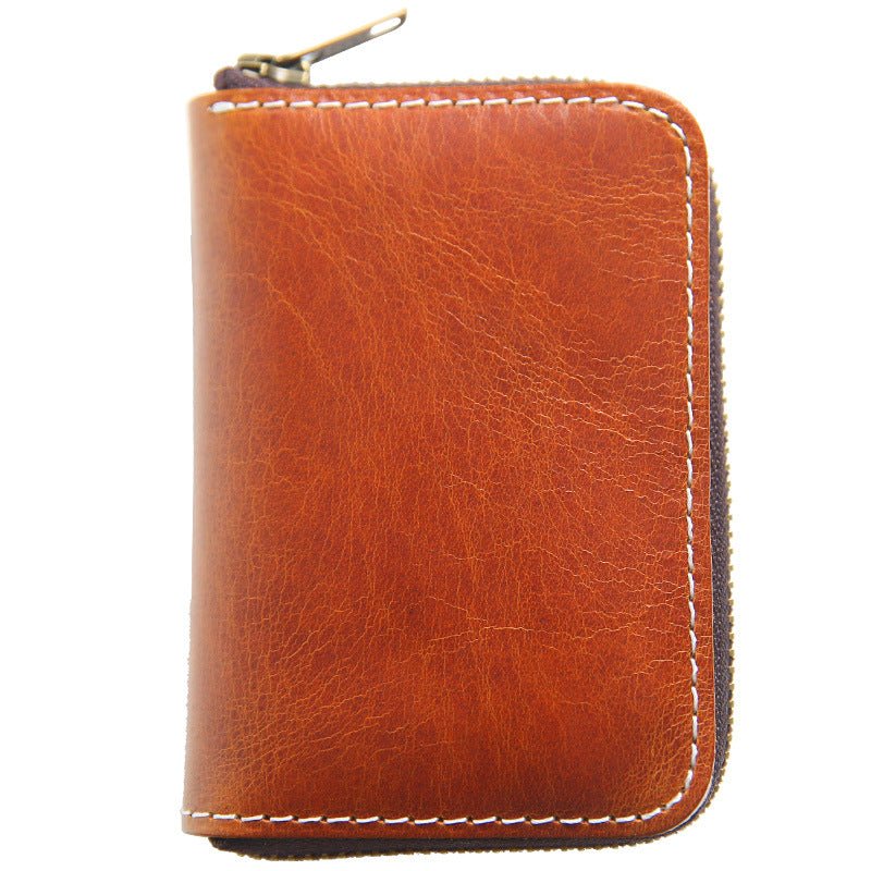 Men's Handmade Retro First Layer Cowhide Zipper Short Coin Purses - Che Cose Belle