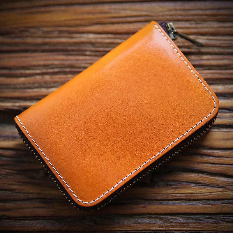 Men's Handmade Retro First Layer Cowhide Zipper Short Coin Purses - Che Cose Belle