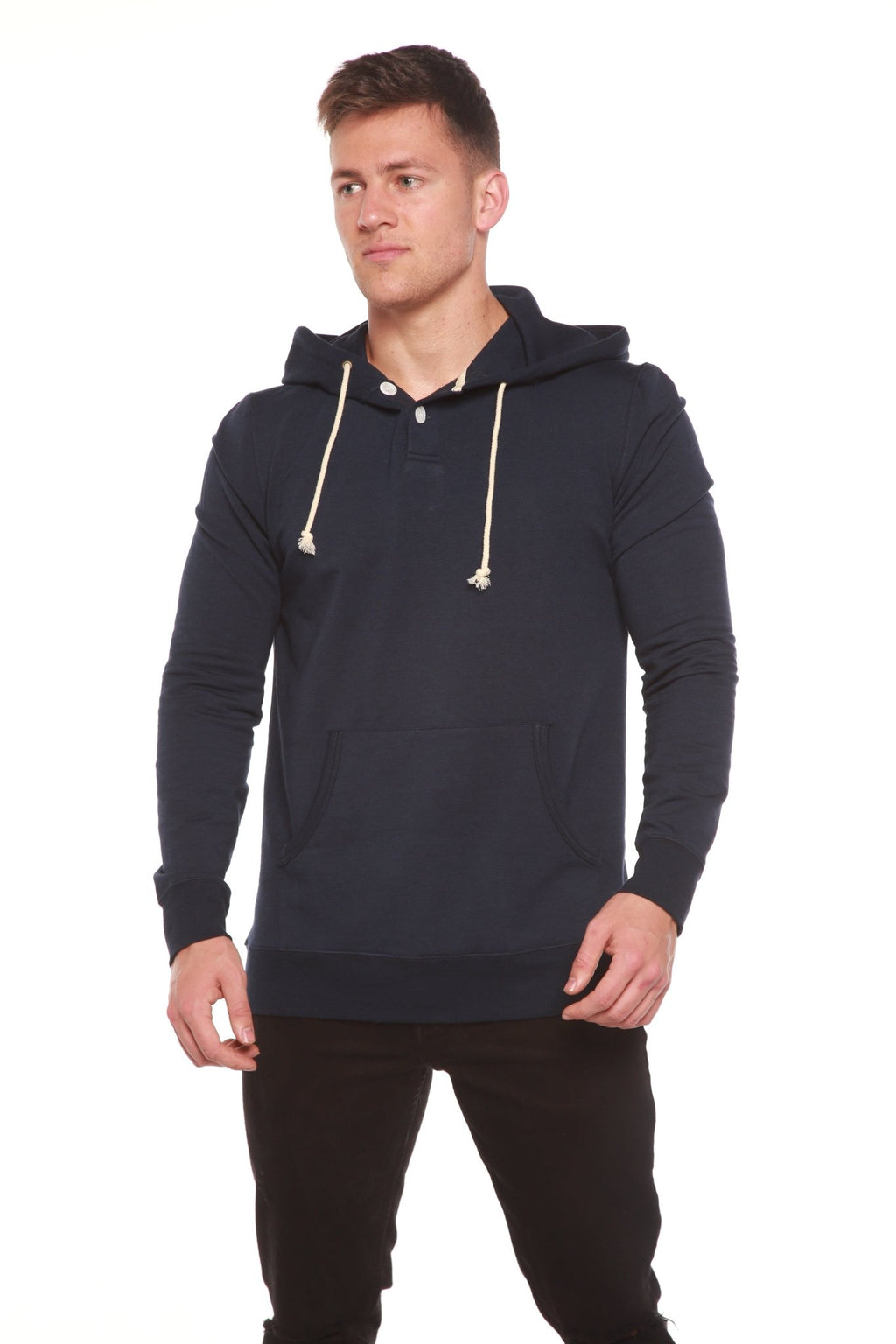 Men's Henley Style Bamboo Viscose Fleece Hoodie - Che Cose Belle