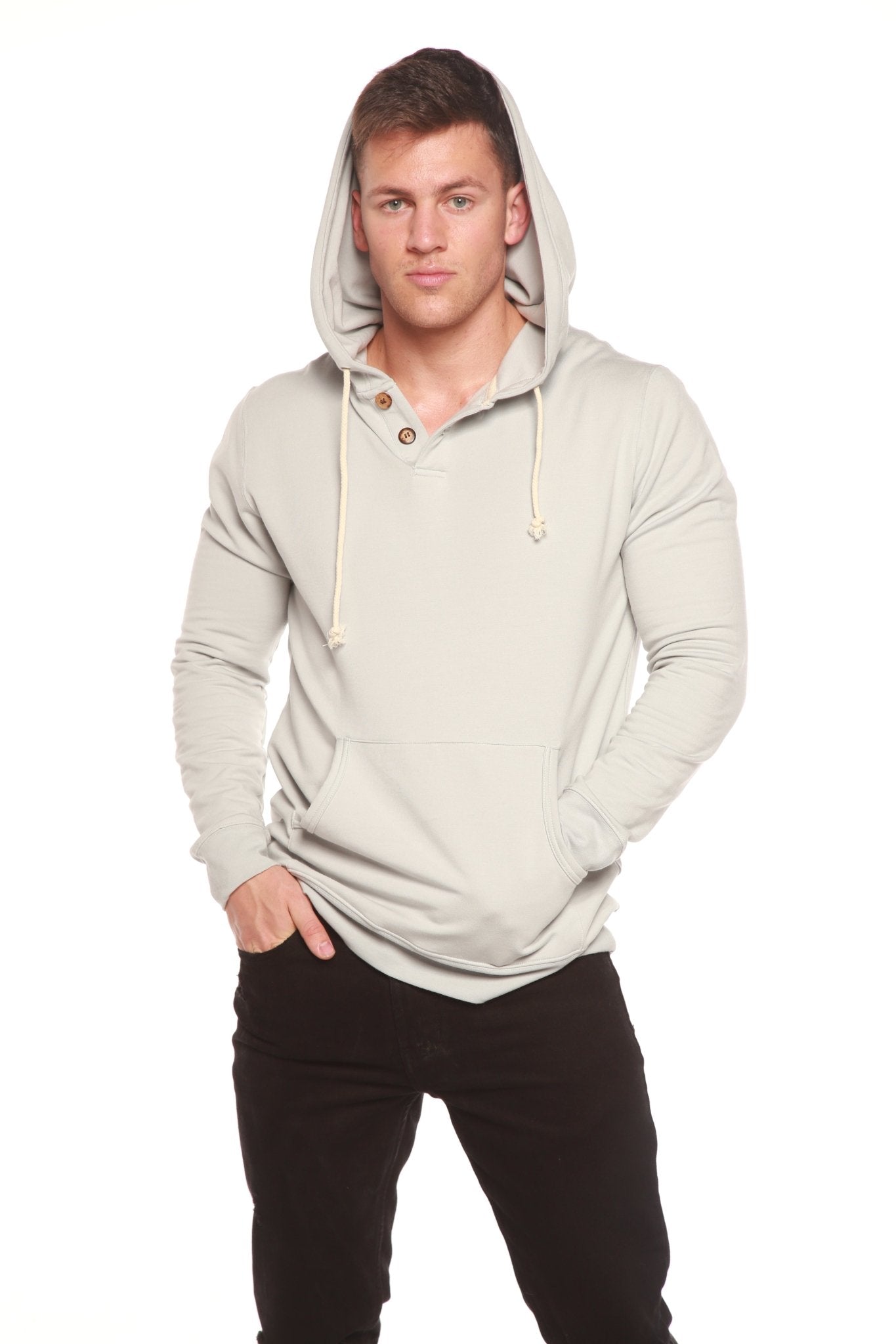 Men's Henley Style Bamboo Viscose Fleece Hoodie - Che Cose Belle