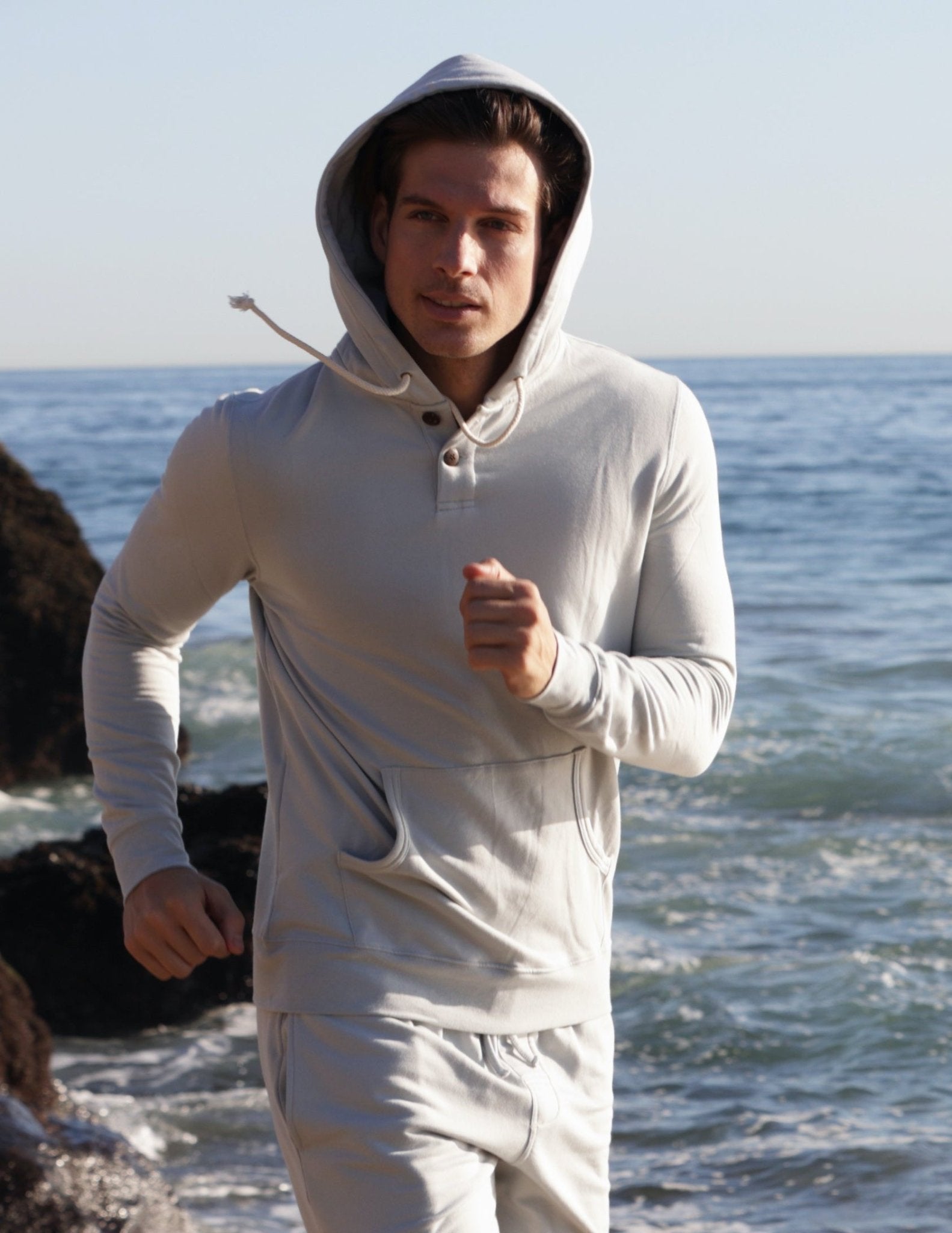Men's Henley Style Bamboo Viscose Fleece Hoodie - Che Cose Belle