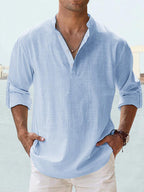 Men's Long Sleeve Stand Collar Shirt — Cotton, 10 Colors, XS–5XL - Che Cose Belle