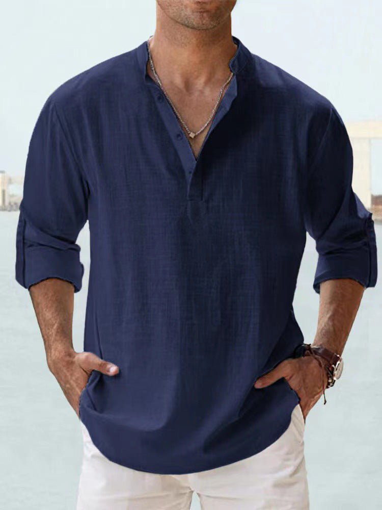 Men's Long Sleeve Stand Collar Shirt — Cotton, 10 Colors, XS–5XL - Che Cose Belle