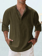 Men's Long Sleeve Stand Collar Shirt — Cotton, 10 Colors, XS–5XL - Che Cose Belle