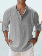 Men's Long Sleeve Stand Collar Shirt — Cotton, 10 Colors, XS–5XL - Che Cose Belle