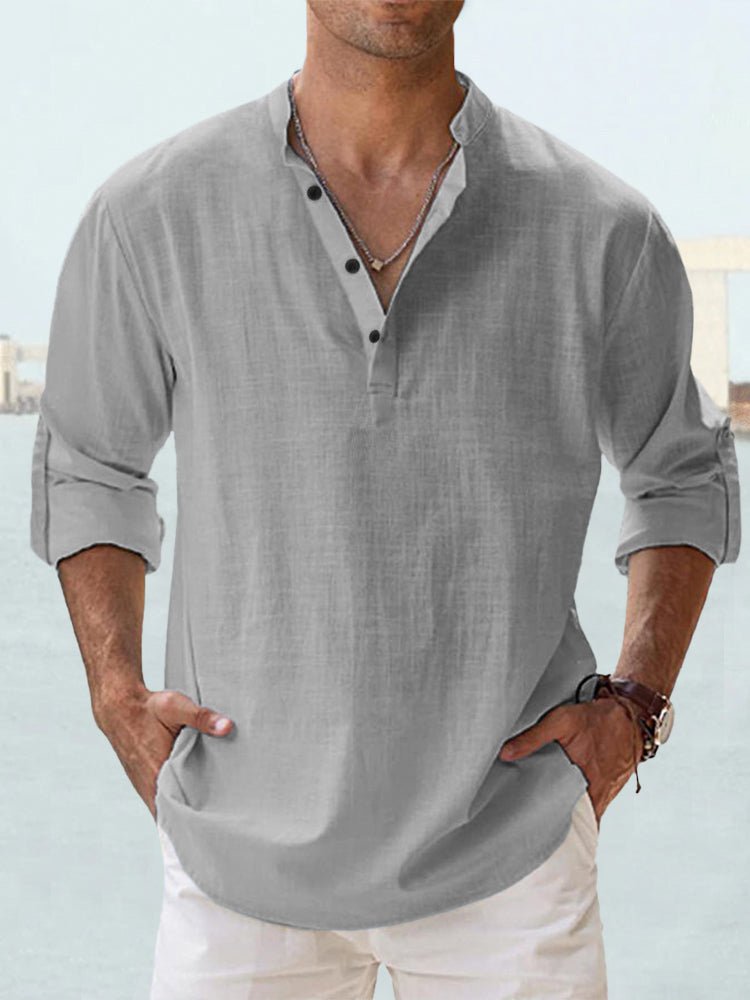 Men's Long Sleeve Stand Collar Shirt — Cotton, 10 Colors, XS–5XL - Che Cose Belle