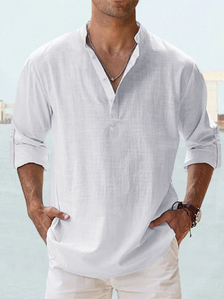 Men's Long Sleeve Stand Collar Shirt — Cotton, 10 Colors, XS–5XL - Che Cose Belle