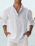 Men's Long Sleeve Stand Collar Shirt — Cotton, 10 Colors, XS–5XL - Che Cose Belle