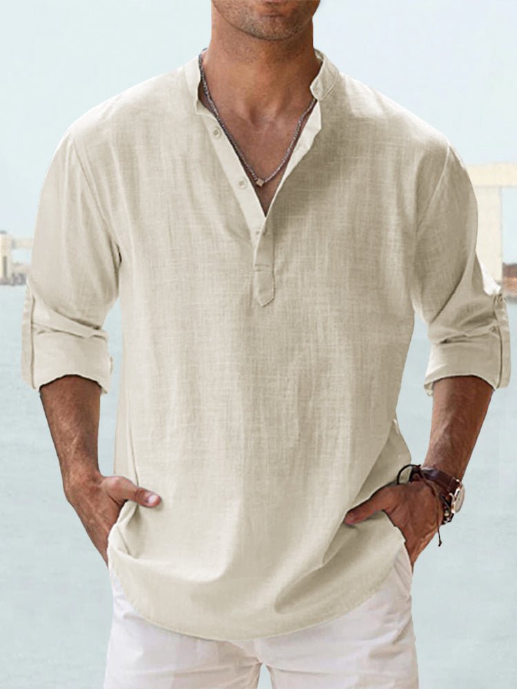 Men's Long Sleeve Stand Collar Shirt — Cotton, 10 Colors, XS–5XL - Che Cose Belle