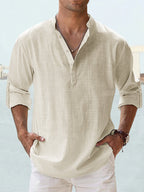 Men's Long Sleeve Stand Collar Shirt — Cotton, 10 Colors, XS–5XL - Che Cose Belle