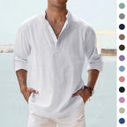 Men's Long Sleeve Stand Collar Shirt — Cotton, 10 Colors, XS–5XL - Che Cose Belle
