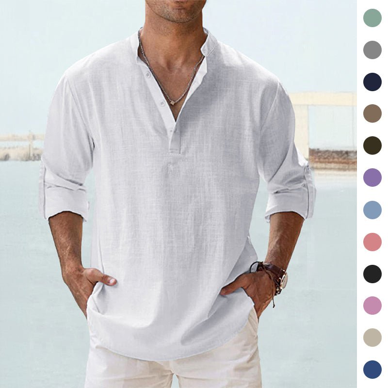 Men's Long Sleeve Stand Collar Shirt — Cotton, 10 Colors, XS–5XL - Che Cose Belle