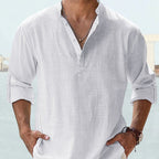 Men's Long Sleeve Stand Collar Shirt — Cotton, 10 Colors, XS–5XL - Che Cose Belle