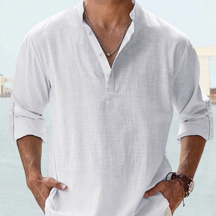 Men's Long Sleeve Stand Collar Shirt — Cotton, 10 Colors, XS–5XL - Che Cose Belle