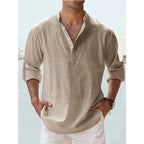 Men's Long Sleeve Stand Collar Shirt — Cotton, 10 Colors, XS–5XL - Che Cose Belle