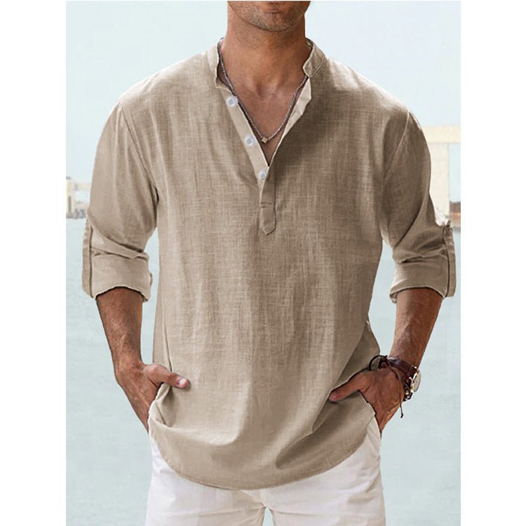 Men's Long Sleeve Stand Collar Shirt — Cotton, 10 Colors, XS–5XL - Che Cose Belle