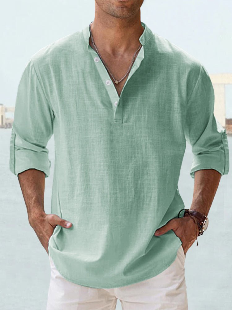 Men's Long Sleeve Stand Collar Shirt — Cotton, 10 Colors, XS–5XL - Che Cose Belle