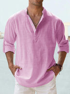Men's Long Sleeve Stand Collar Shirt — Cotton, 10 Colors, XS–5XL - Che Cose Belle