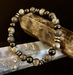 Men's Mystic Warrior Bracelet – Labradorite, Black Onyx & Lava Rock with Black Metal Spacers (Fits Large Wrists) - Che Cose Belle