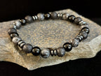 Men's Mystic Warrior Bracelet – Labradorite, Black Onyx & Lava Rock with Black Metal Spacers (Fits Large Wrists) - Che Cose Belle