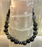 Men's Mystic Warrior Bracelet – Labradorite, Black Onyx & Lava Rock with Black Metal Spacers (Fits Large Wrists) - Che Cose Belle