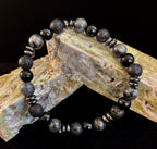 Men's Mystic Warrior Bracelet – Labradorite, Black Onyx & Lava Rock with Black Metal Spacers (Fits Large Wrists) - Che Cose Belle